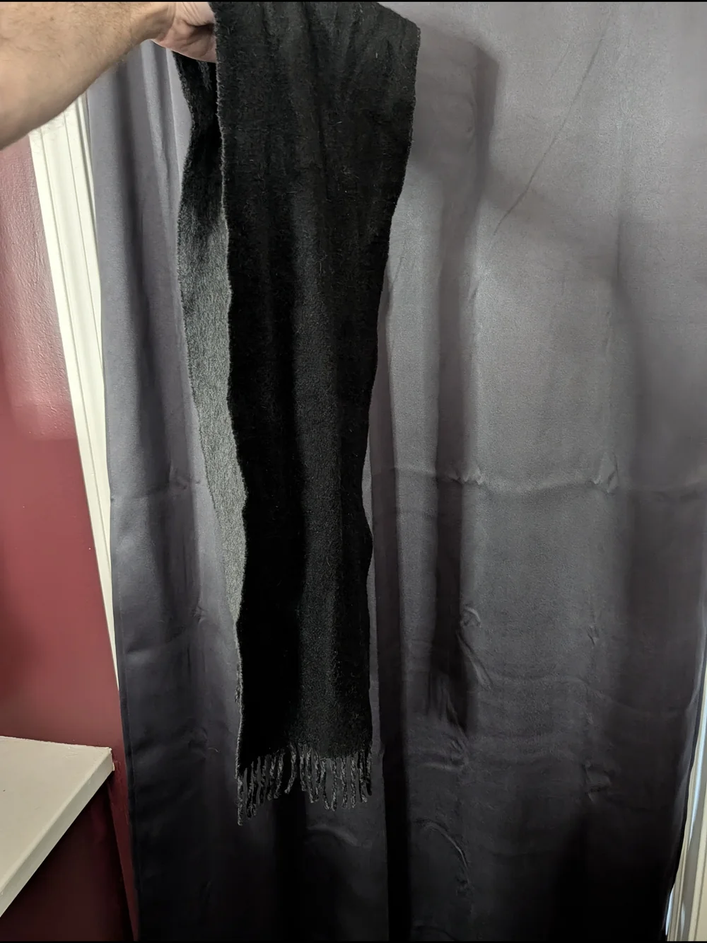 Polo Ralph Lauren Vintage Made In Italy Black/Gray Lambswool Fleece Fringe Scarf
